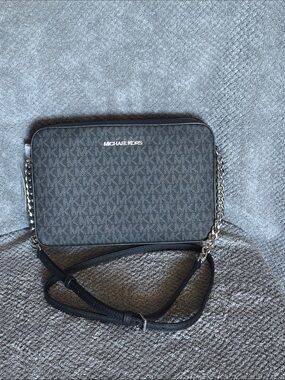 Michael Kors Black Signature Monogram Crossbody with Silver Chain- Taking Offers